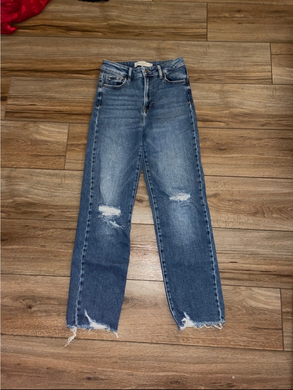 Women’s Hidden Straight Leg High-Rise Distressed Blue Jeans Size 24